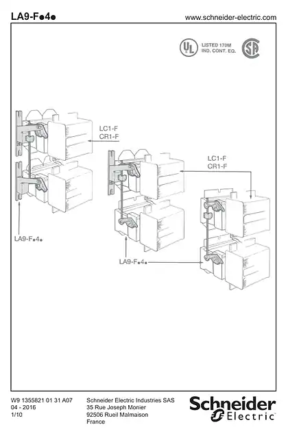schneider施耐德LA9-F.4.. Mechanical interlocks for reversing contactors LC2 F (Vertically mounted)